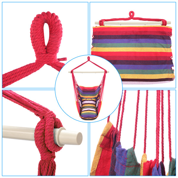 Rainbow Canvas Hanging Rope Chair with Pillows & Cotton Belt | Lymiu