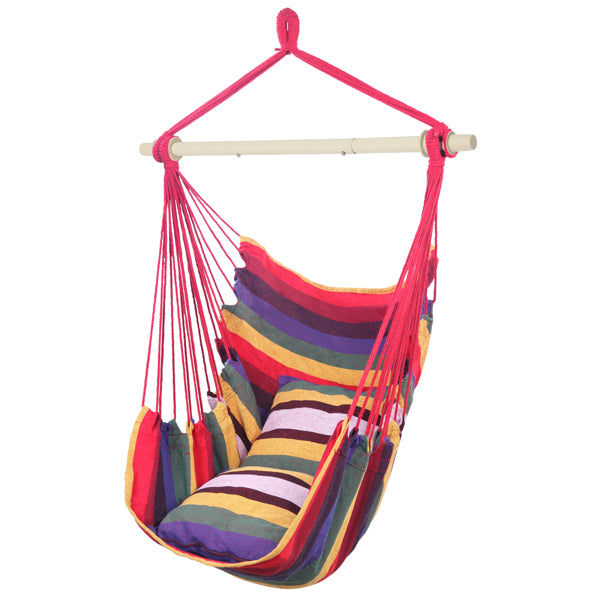 Rainbow Canvas Hanging Rope Chair with Pillows & Cotton Belt | Lymiu