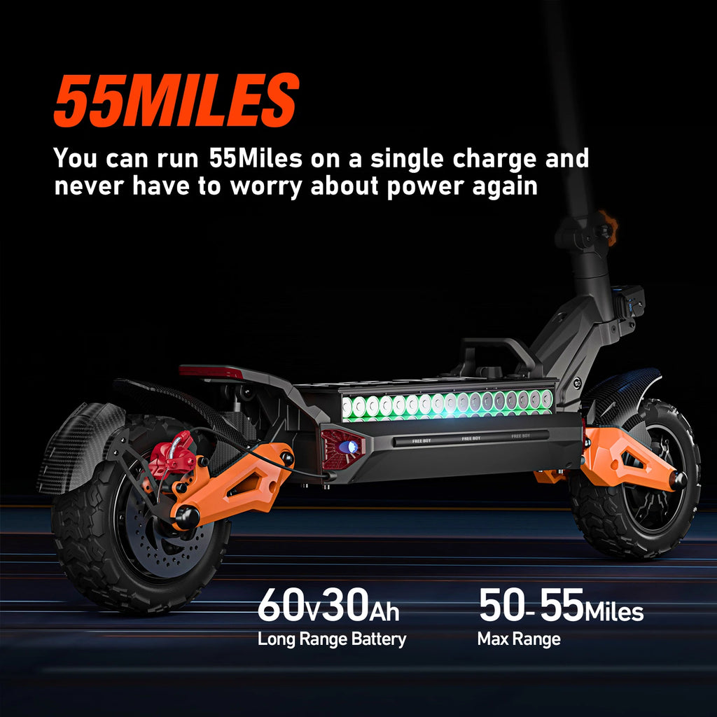 6000W Fast Electric Scooter for Adult,Daul Motor 50mph,60V 30Ah,11'' Off Road Tires,55miles Range,Sport Folding eScooter