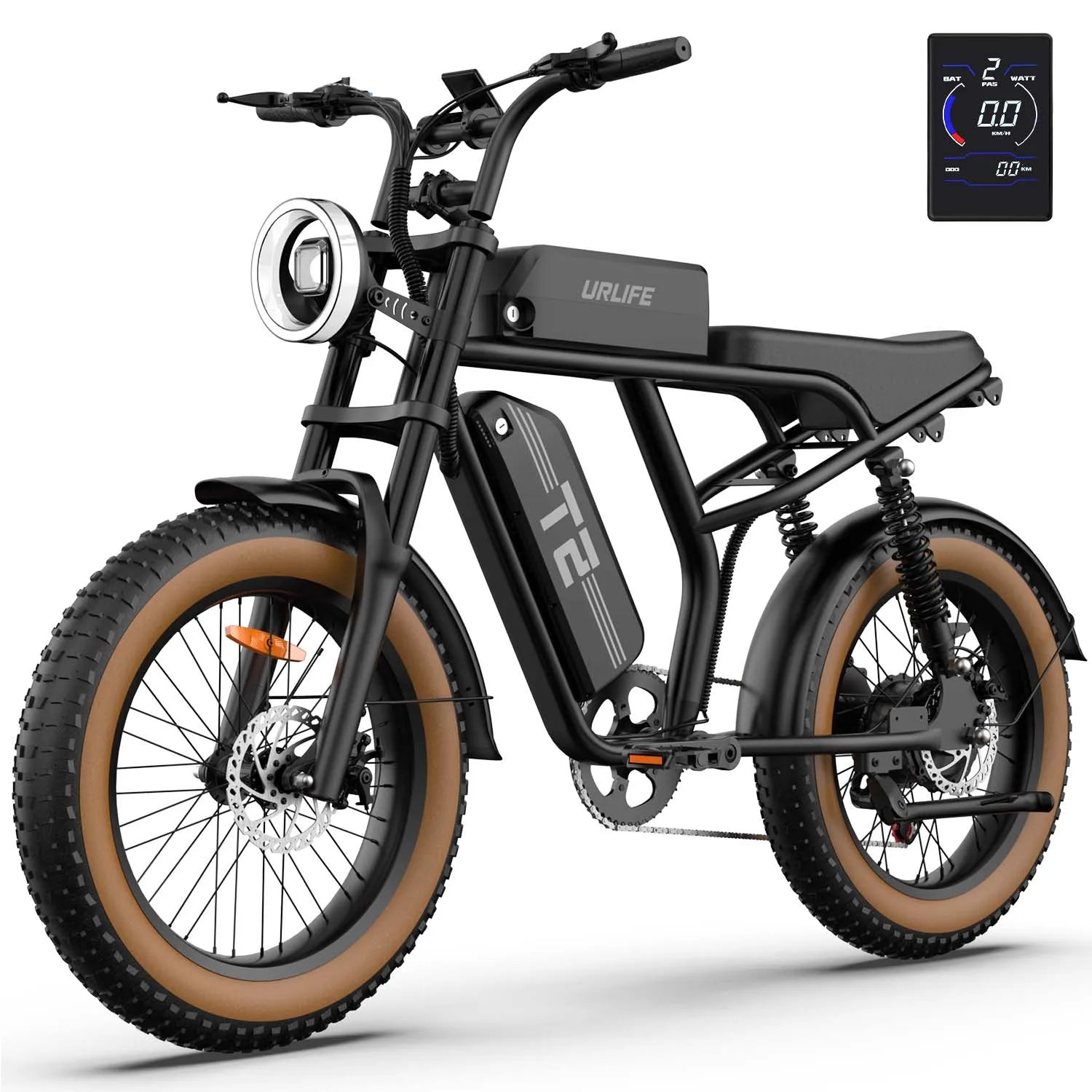 URLIFE T2 Adult E-Bike | 20-Inch Fat Tire Electric Bicycle