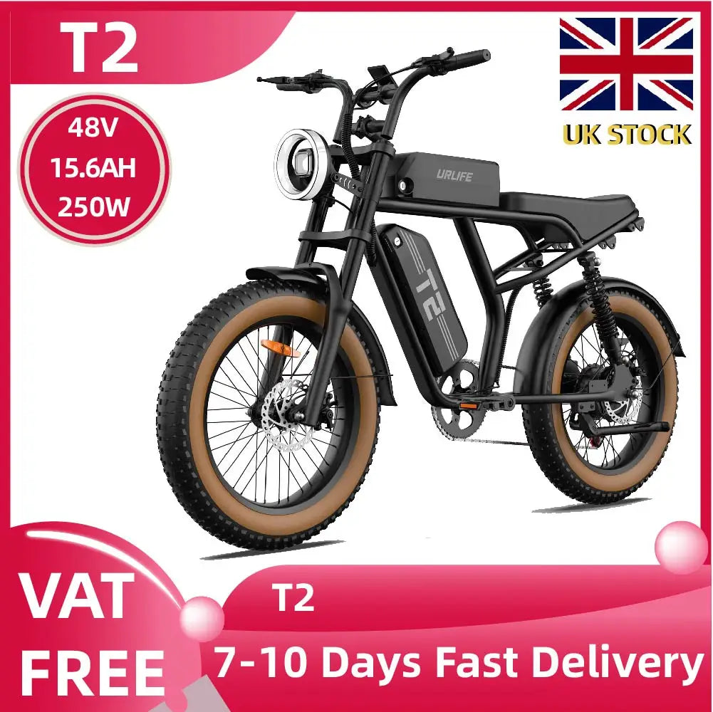 URLIFE T2 Adult E-Bike | 20-Inch Fat Tire Electric Bicycle