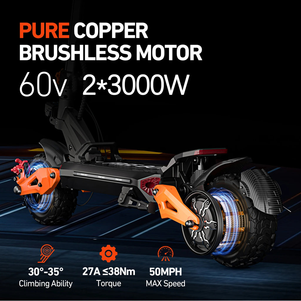 6000W Fast Electric Scooter for Adult,Daul Motor 50mph,60V 30Ah,11'' Off Road Tires,55miles Range,Sport Folding eScooter