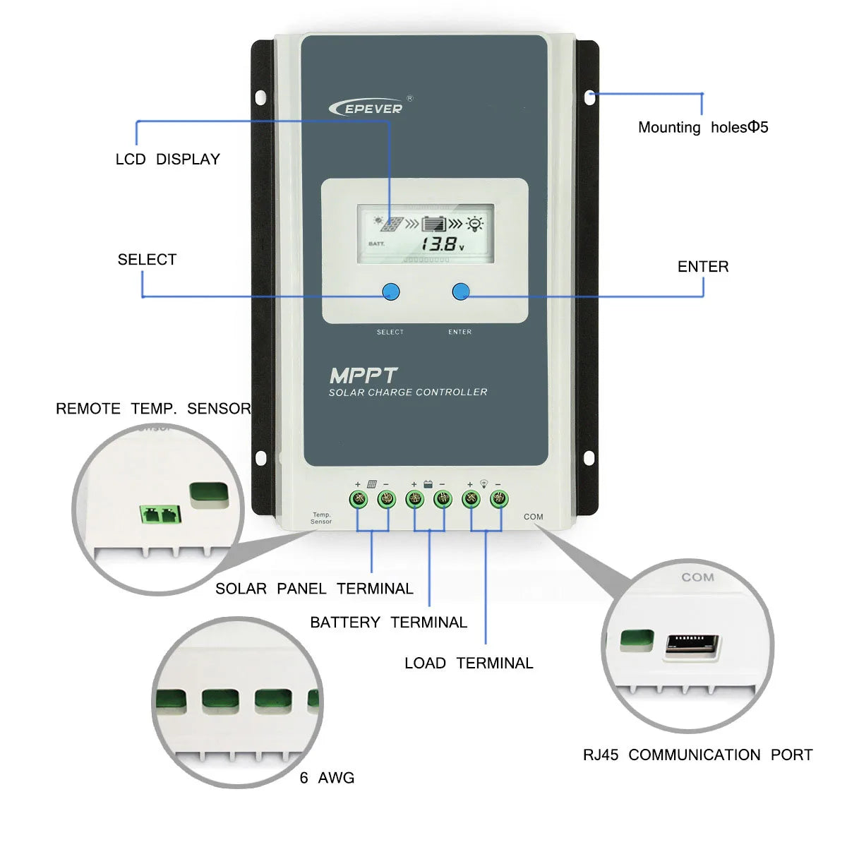 EPever Smart MPPT Solar Battery Regulator - 10A-40A