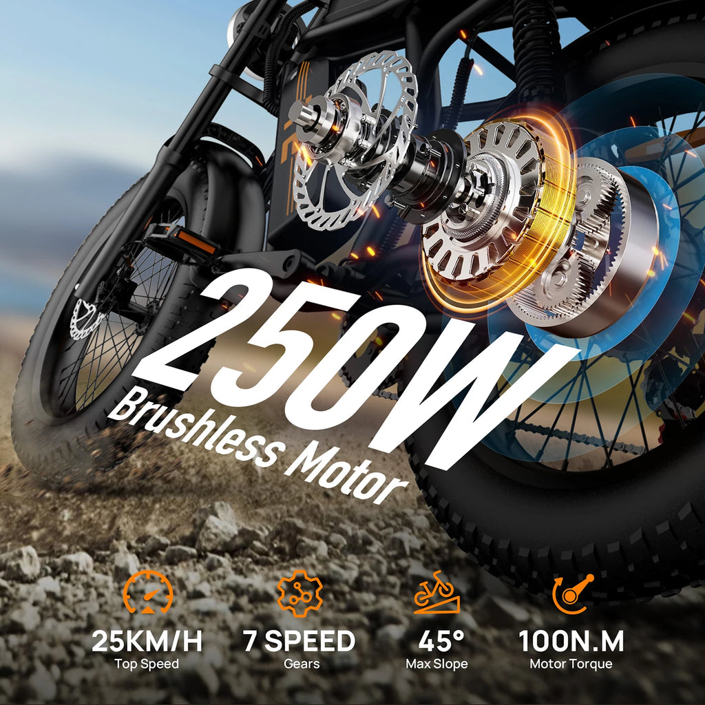 URLIFE T2 Adult E-Bike | 20-Inch Fat Tire Electric Bicycle