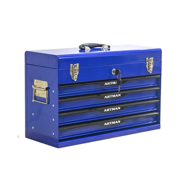 20-Inch Steel Portable Tool Box with 3 Drawers | Powder-Coated Metal Tool Storage Organizer & Cabinet (Blue)-lymiu