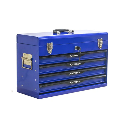 20-Inch Steel Portable Tool Box with 3 Drawers | Powder-Coated Metal Tool Storage Organizer & Cabinet (Blue)-lymiu
