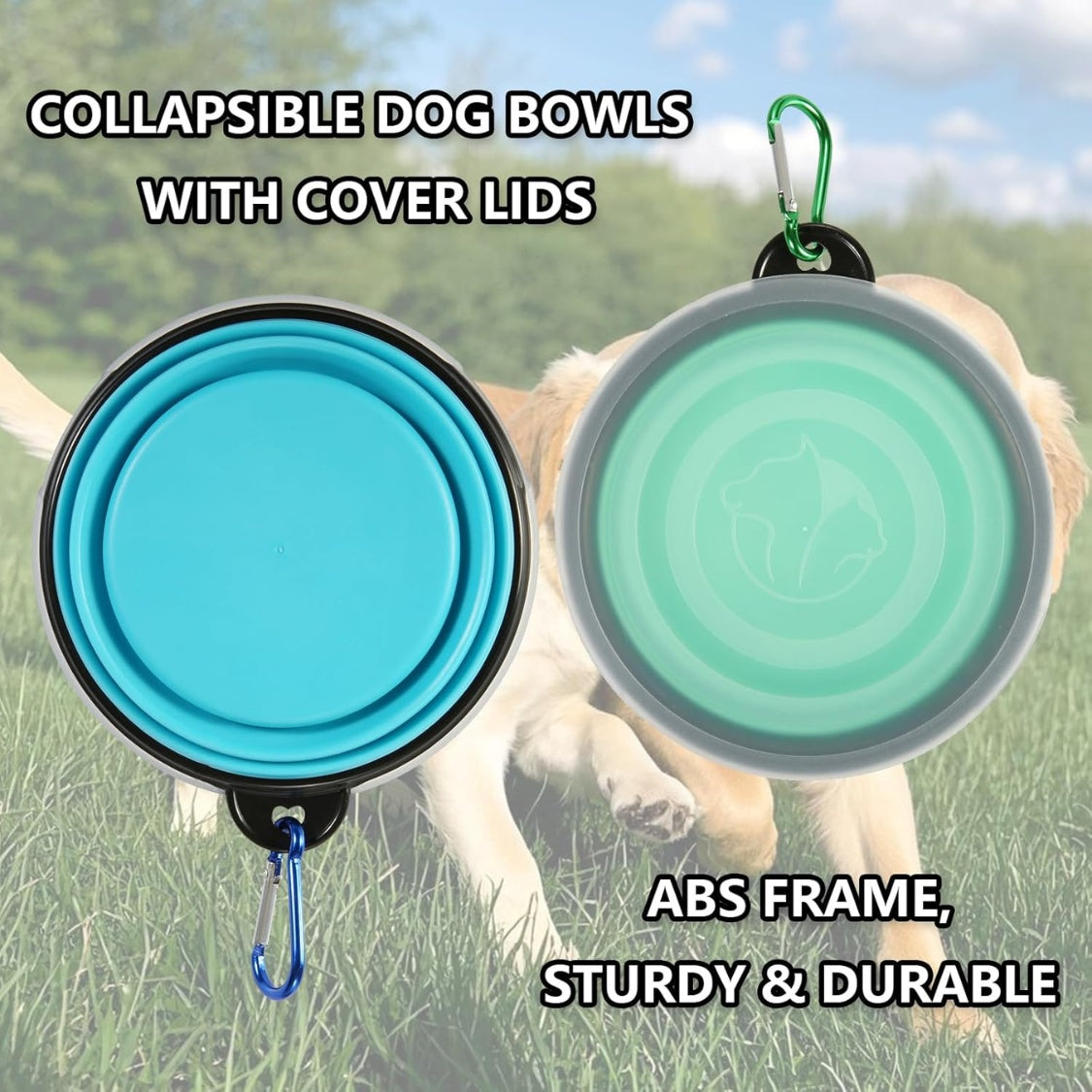 Collapsible Dog Travel Bowls with Lids (2-Pack) - Portable Foldable Pet Food & Water Dishes-lymiu