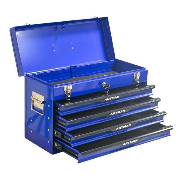 20-Inch Steel Portable Tool Box with 3 Drawers | Powder-Coated Metal Tool Storage Organizer & Cabinet (Blue)-lymiu