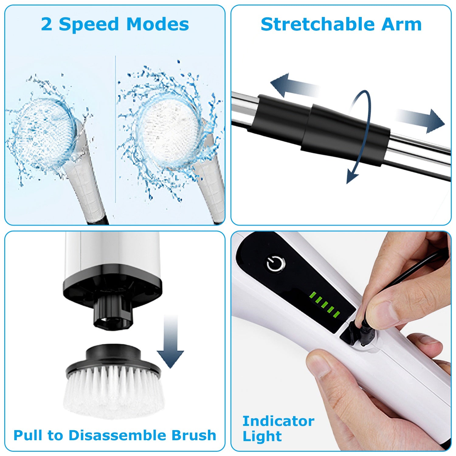 Cordless Electric Spin Scrubber - Adjustable Telescopic Cleaning Brush with 8 Heads-lymiu