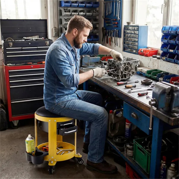 Yellow Rolling Workshop Creeper Seat with Drawers-lymiu