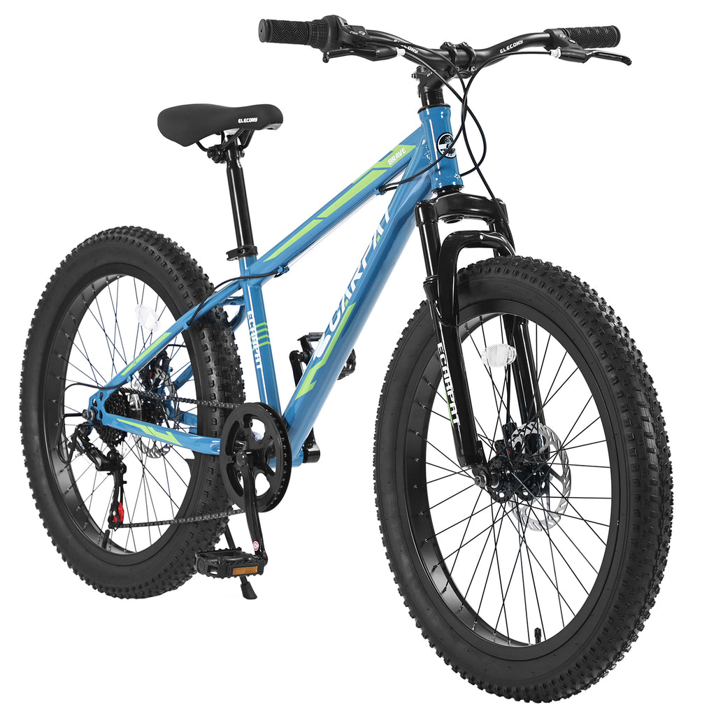 Elecony 24-Inch 7-Speed Fat Tire Mountain Bike, Dual Disc Brake-lymiu