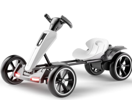 Kids 12V Foldable Electric Go Kart with LED Lights, Ages 3-6, White. LYMIU