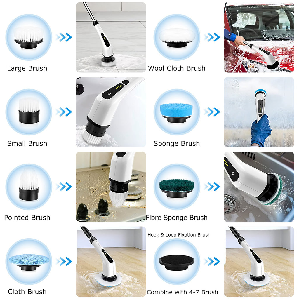 Cordless Electric Spin Scrubber - Adjustable Telescopic Cleaning Brush with 8 Heads-lymiu
