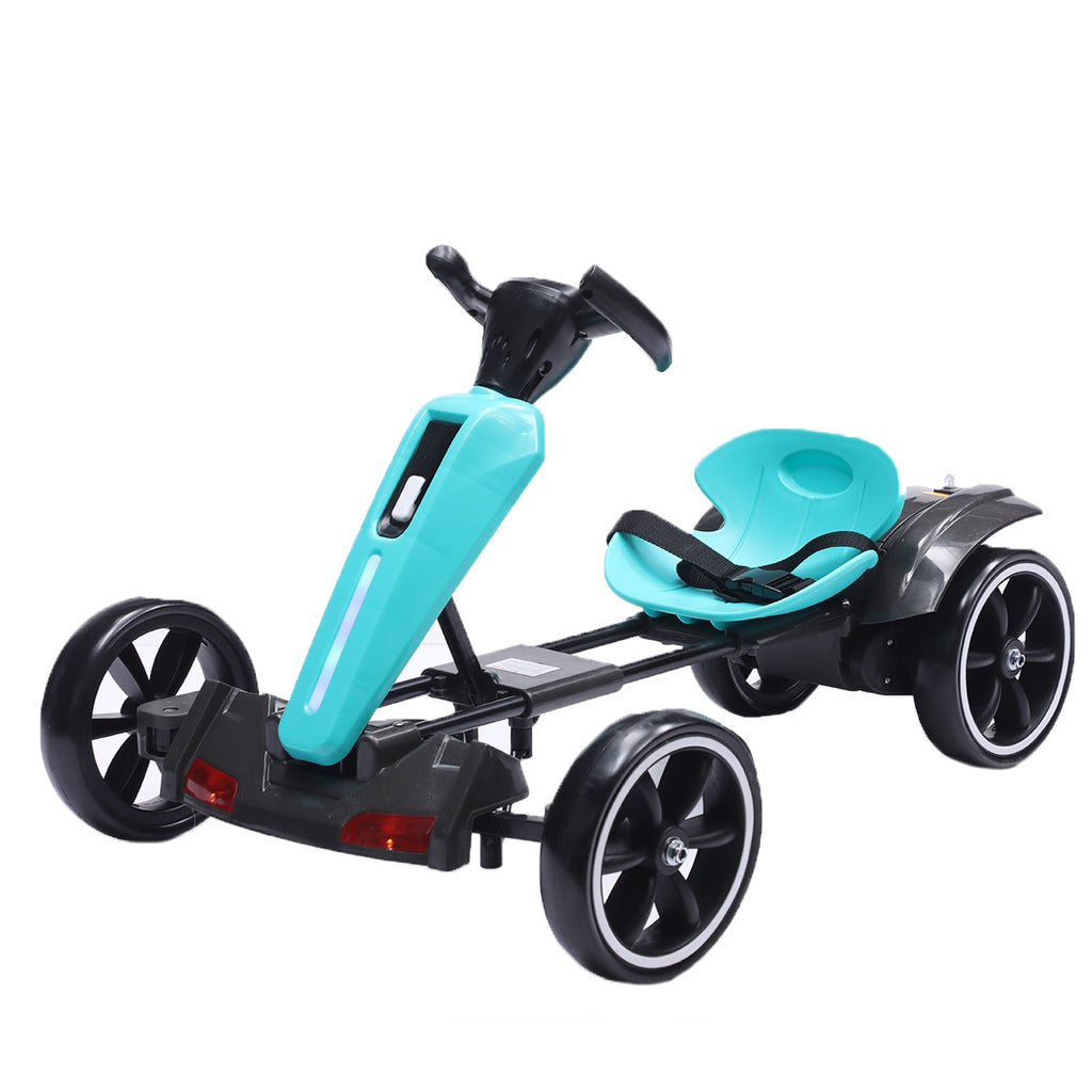 Kids 12V Foldable Electric Go Kart with LED Lights, Ages 3-6; Light Blue. lymiu
