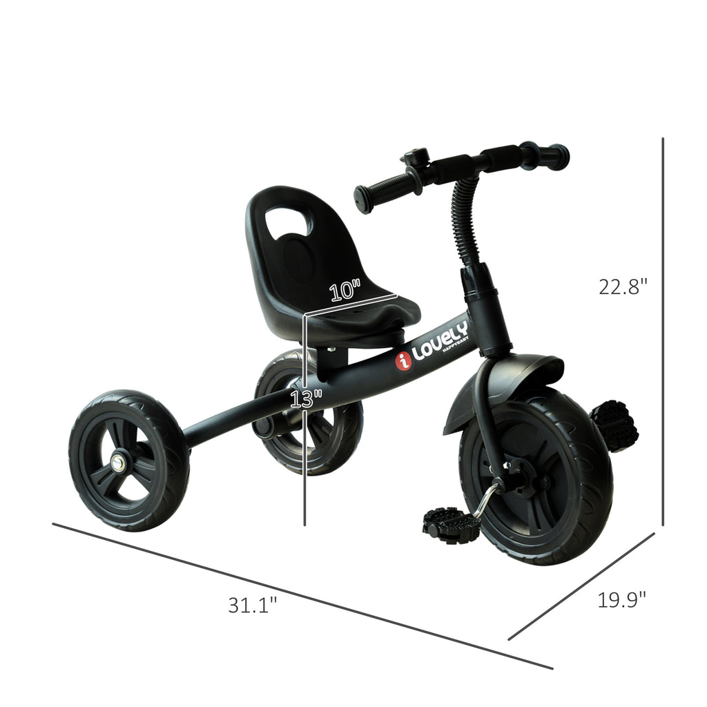 Kids Ride-On 3-Wheel Tricycle with Bell, Black