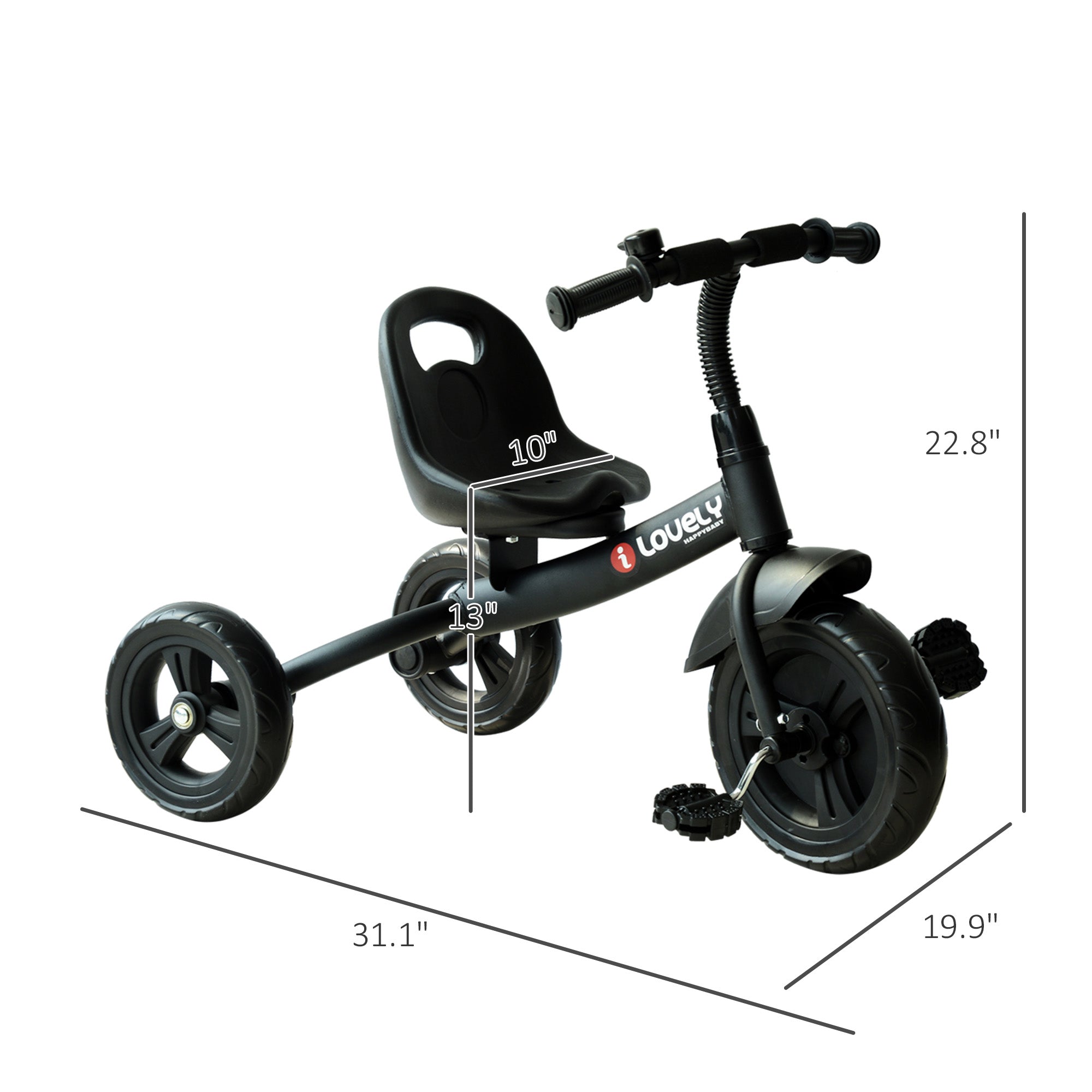 Kids Ride-On 3-Wheel Tricycle with Bell, Black