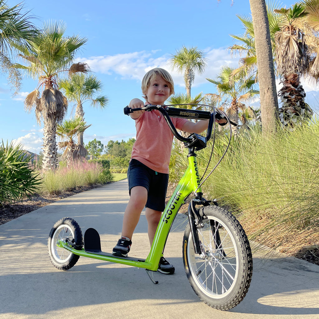 Adjustable Youth Kick Scooter for Kids 5+ - Green, Dual Brakes & Inflatable Wheels-lymiu