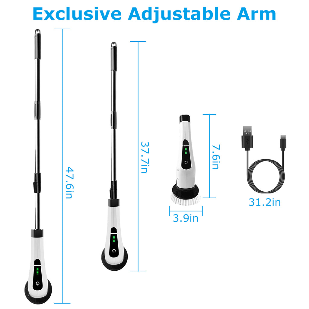 Cordless Electric Spin Scrubber - Adjustable Telescopic Cleaning Brush with 8 Heads-lymiu