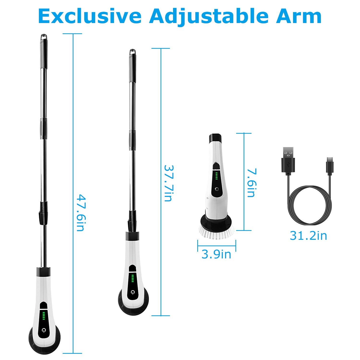 Cordless Electric Spin Scrubber - Adjustable Telescopic Cleaning Brush with 8 Heads-lymiu