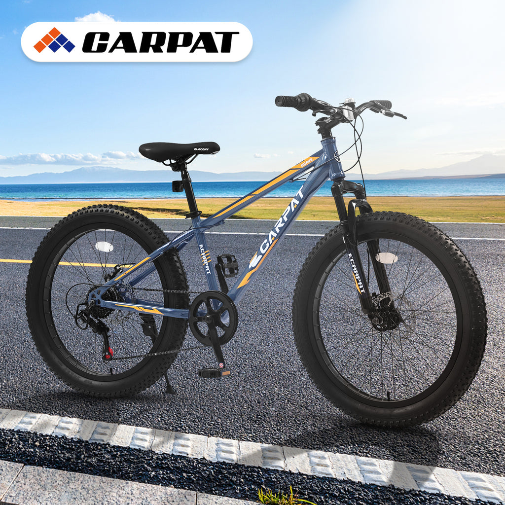 Elecony 24-Inch 7-Speed Fat Tire Mountain Bike, Dual Disc Brake-lymiu