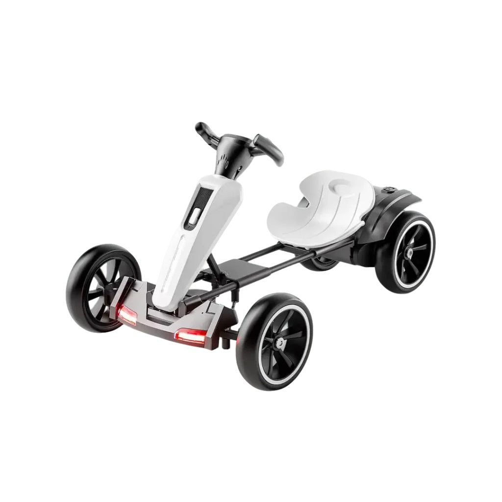 Kids 12V Foldable Electric Go Kart with LED Lights, Ages 3-6, White. LYMIU