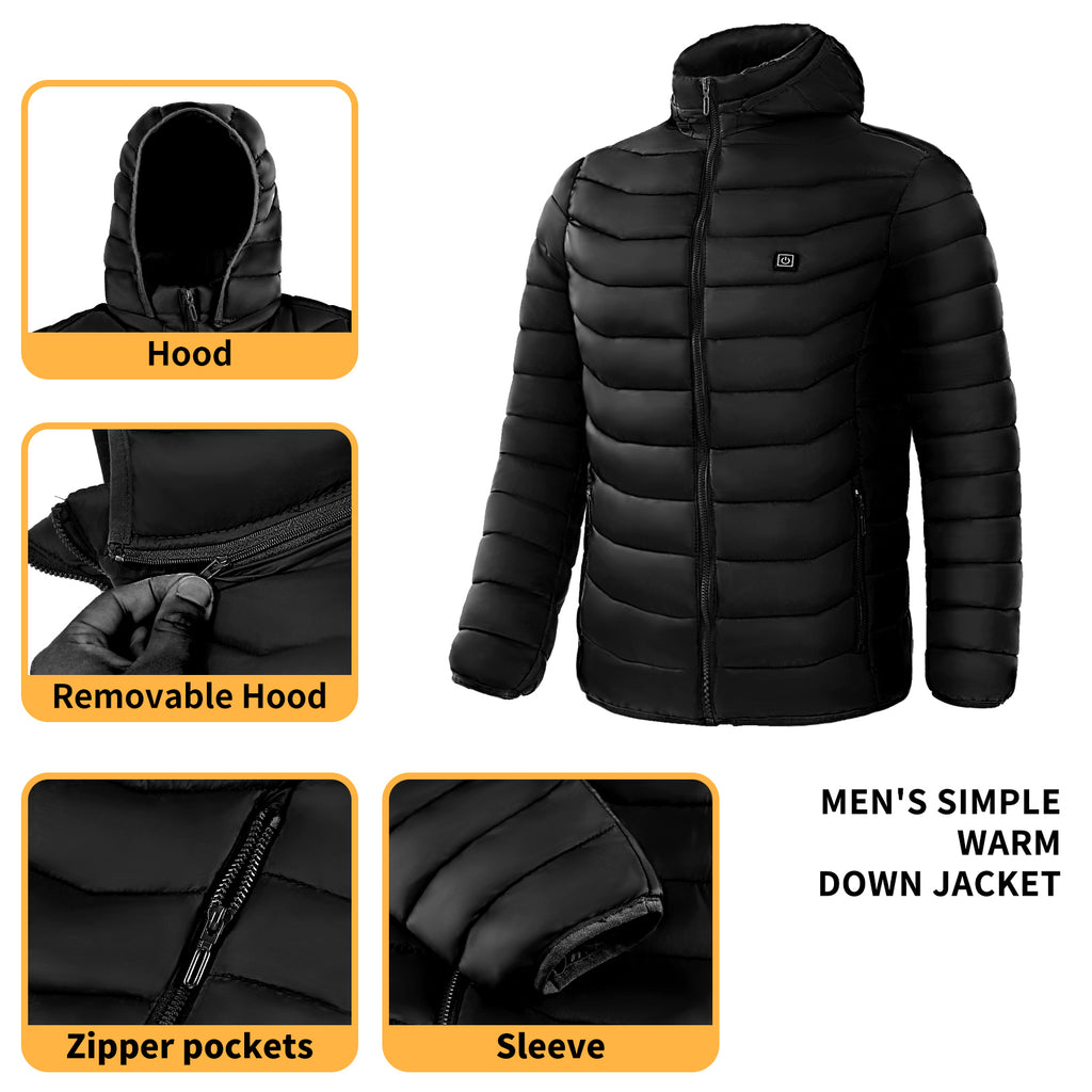 Men's Heated Puffer Jacket with 9 Heating Zones - Electric Insulated Hooded Coat-lymiu