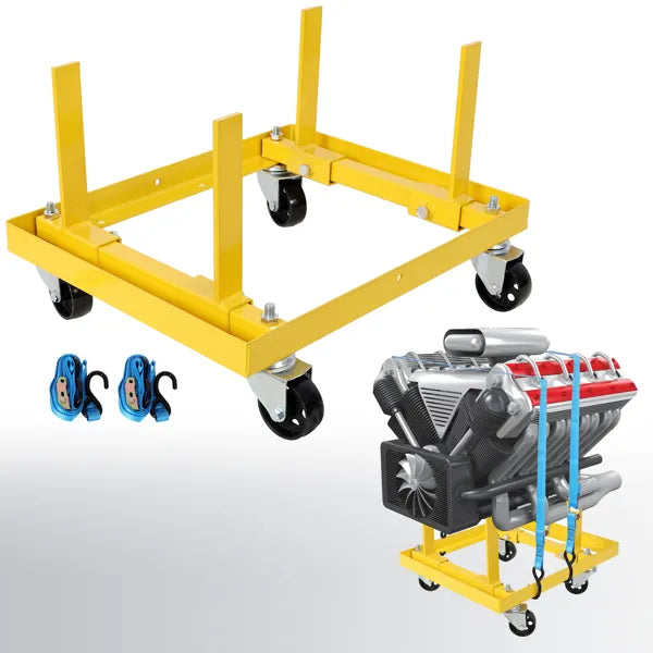 750lbs Rolling Engine Stand | Adjustable Motor Holder with Buckle Straps (Yellow)-lymiu
