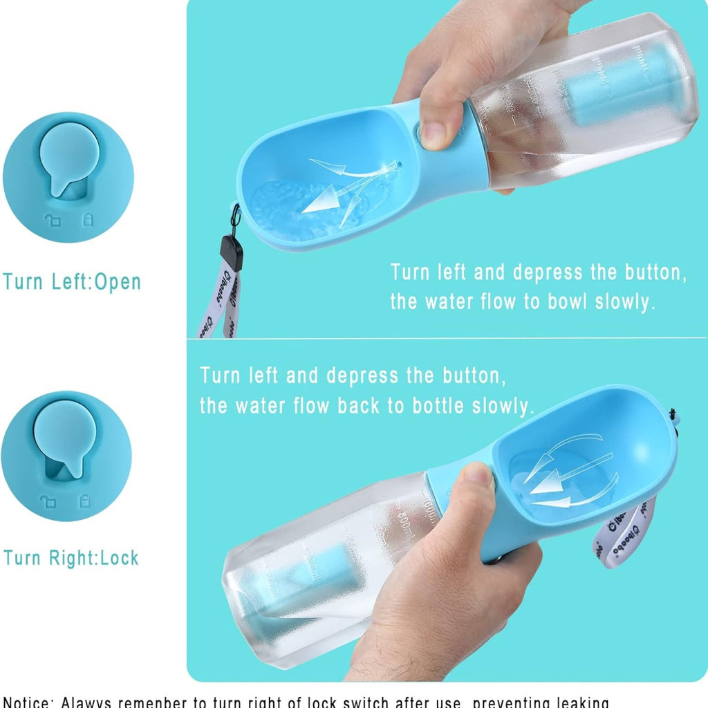 Portable Dog Water Bottle & Food Container 2-in-1 with Poop Bag Holder & Filter-lymiu