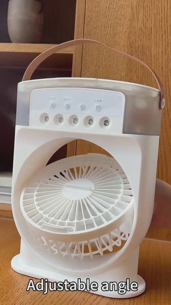 Portable USB Air Conditioner Cooling Fan - 5-Spray Mist Humidifier & 7-Color LED Light