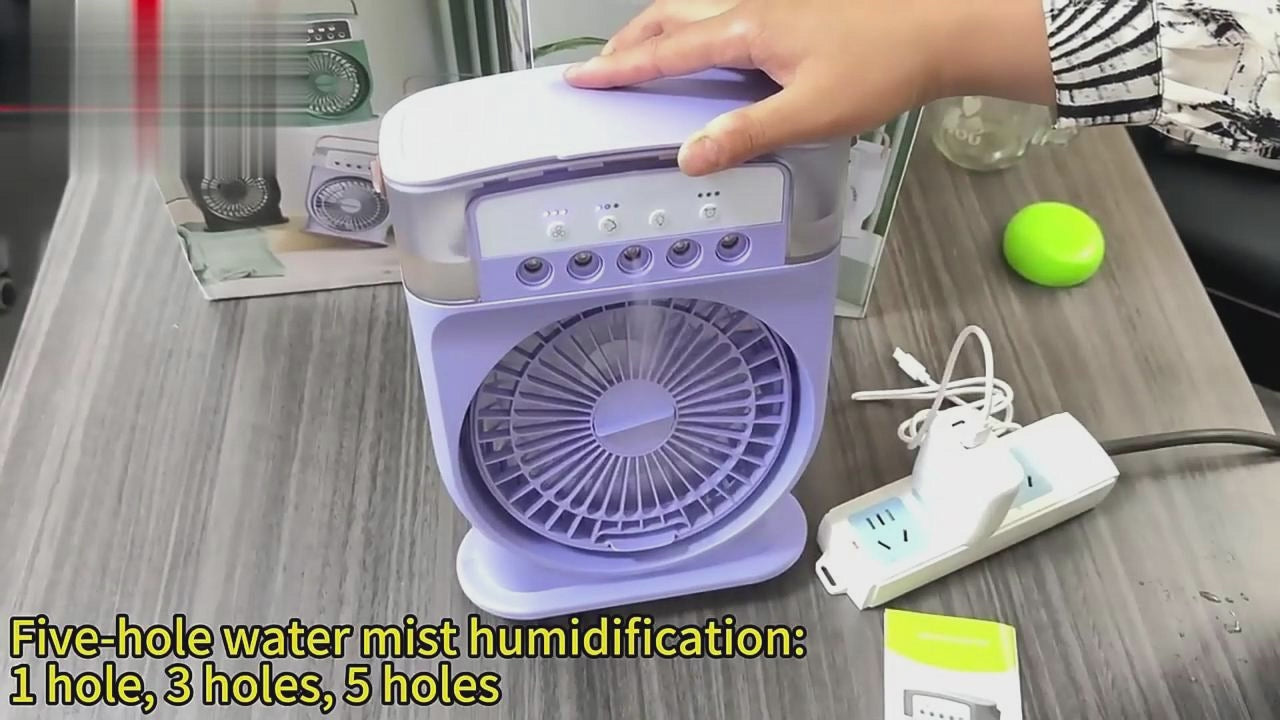 Portable USB Air Conditioner Cooling Fan - 5-Spray Mist Humidifier & 7-Color LED Light