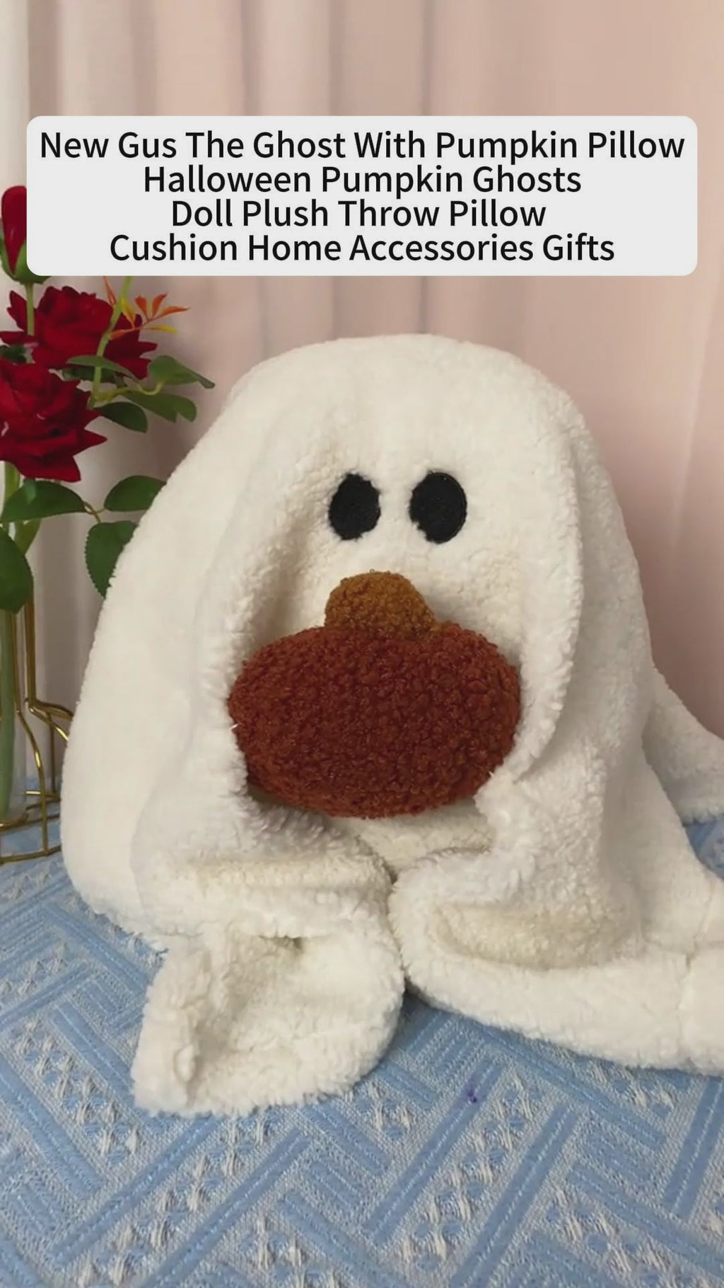 New Gus The Ghost With Pumpkin Pillow Halloween Plush Throw Pillow Cushion | LYMIU