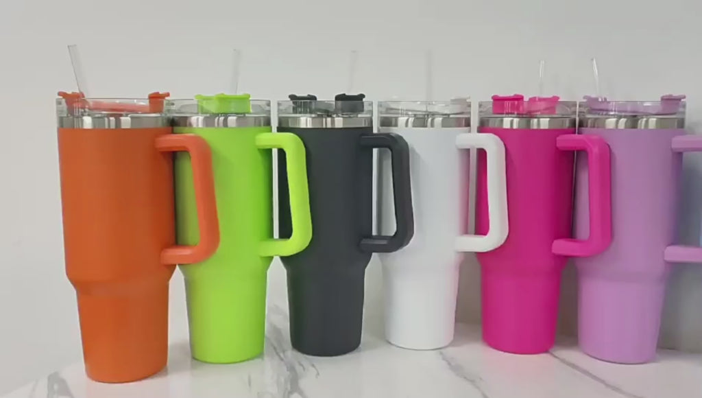 40 oz Insulated Stainless Steel Tumbler with Handle & Straw | Spill-Proof Travel Coffee Mug | Lymiu