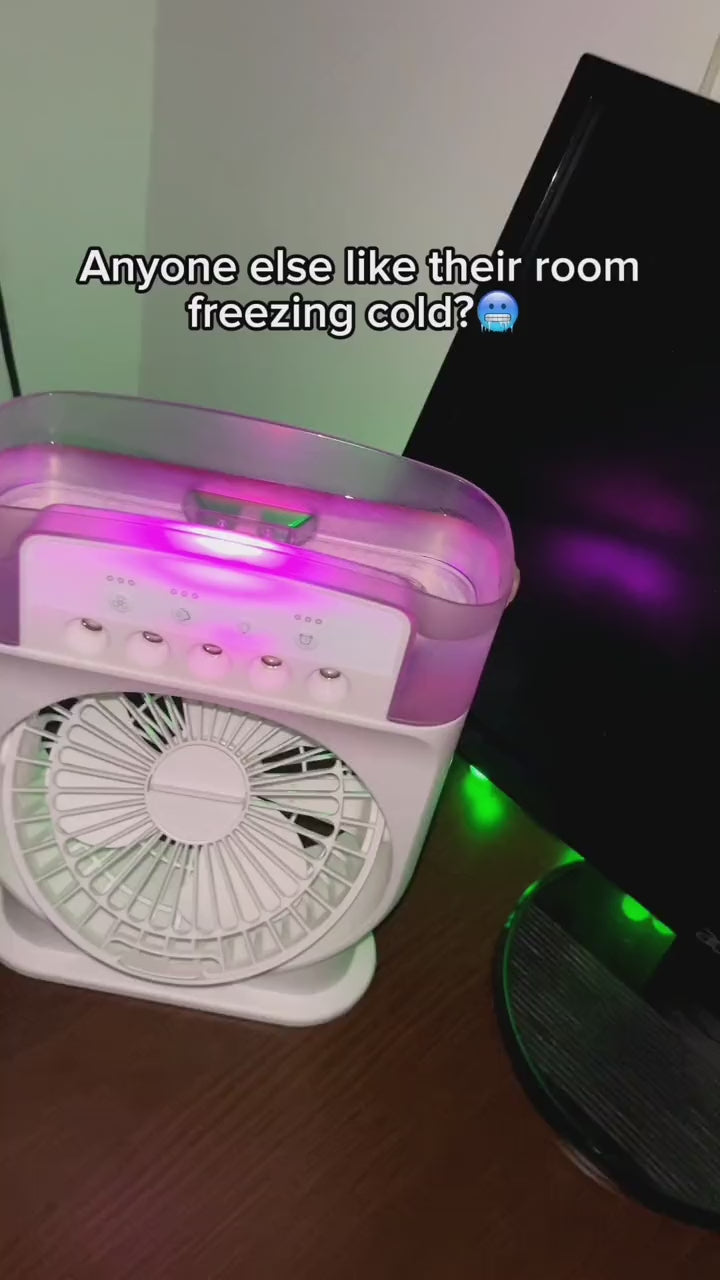 Portable USB Air Conditioner Cooling Fan - 5-Spray Mist Humidifier & 7-Color LED Light
