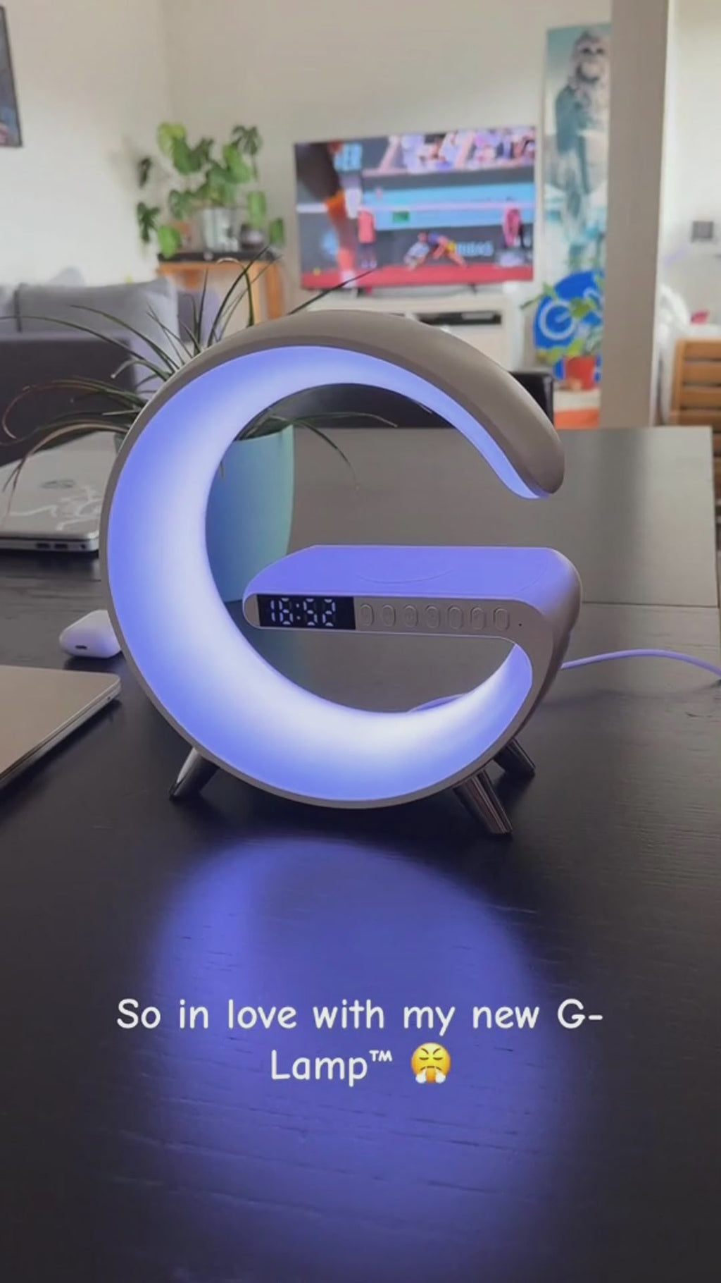 Smart G-Shaped LED Lamp with Bluetooth Speaker & 15W Wireless Charger-lymiu